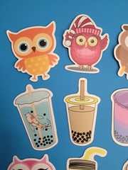 STICKERS x 10 Owl & Boba Milk Tea Cartoon Cute Sticker JUL249