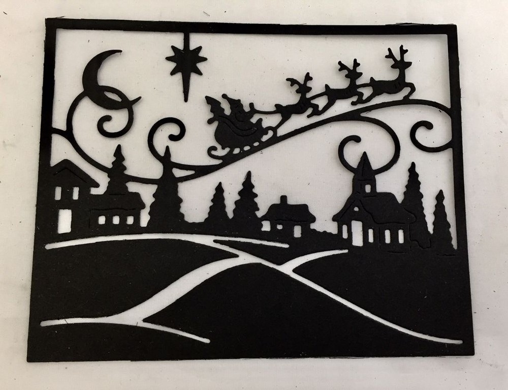 Christmas Die Cuts * Santa Village Scene * Set of 6 * Black or White Cardsotck