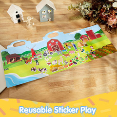 Farm Animals Reusable Sticker Book for Toddlers, 3D Sticker Book for Kids 3 4 5,
