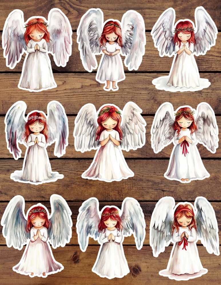 Sweet Angel In White Vinyl Stickers Set Scrapbooking Laptop Waterbottle