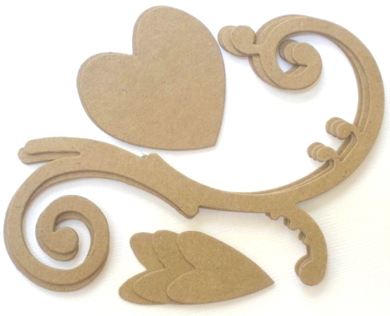 {3} *FLOURiSH w/ HEART* Bare Chipboard Die Cuts 4 7/16″