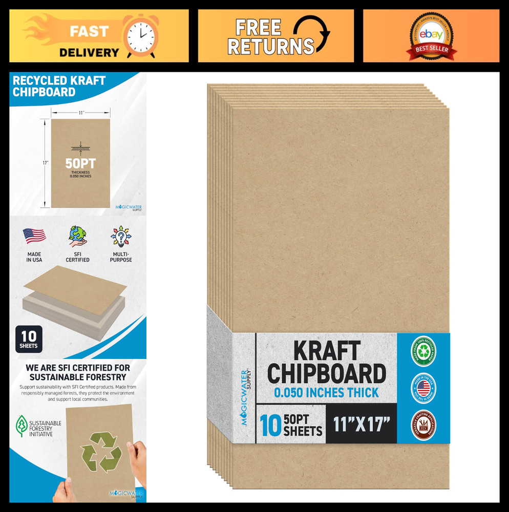 Heavy Duty Chipboard Sheets 11×17 Inch – 10 Pack, 50 pt Thick Paperboard for DIY
