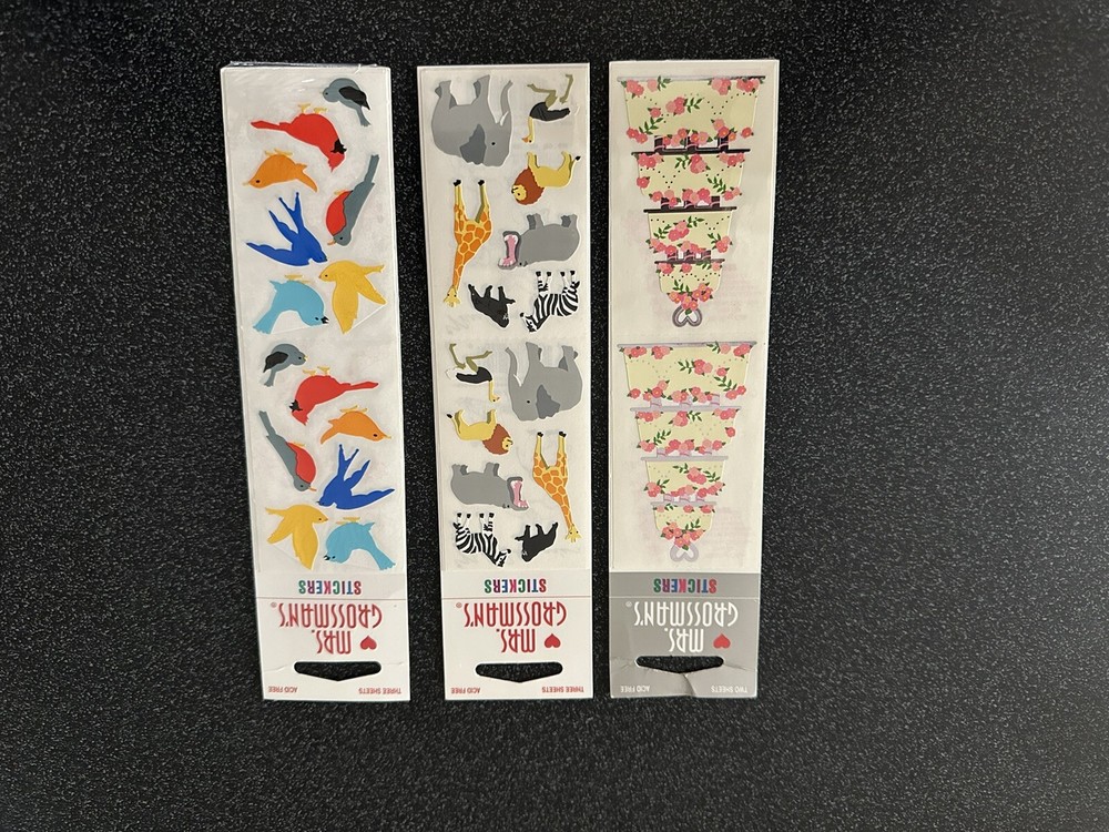 3 Vintage Mrs. Grossman’s Stickers New-unopened~Wedding Cake~ZOO Animals~Birds