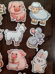 STICKERS x 10 Farm Animal Goat Pig Cow Sheep Rabbit Chicken Mouse Snail 32B9