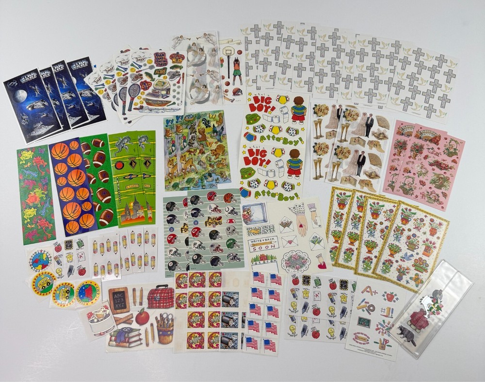 Vintage Stickers Lot Loose Sheets Sports Star Wars Scrapbook Crafts