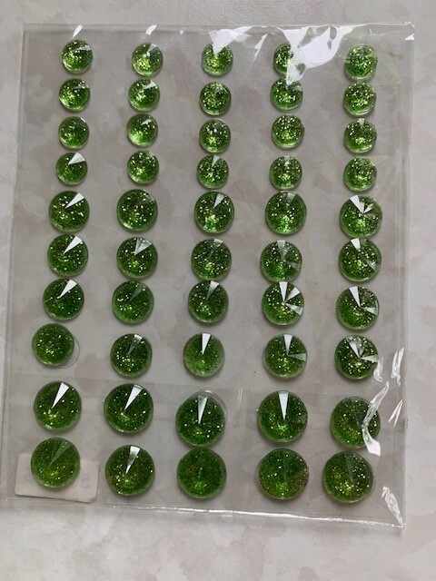 3D ADHESIVE GEMSTONES LIME GREEN MULTI-SIZES ROUND GEMS 50 PCS