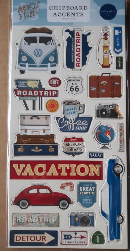 ECHO PARK CHIPBOARD ACCENTS ~ VACATION~ LARGE 6″X13″~TRAVEL~ROAD TRIP