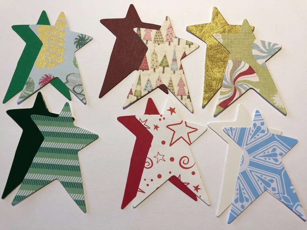 CHRISTMAS PRIMITIVE STAR Die-cuts (6pc)2.5×1.5″Holiday Patterns •Noel•Country•
