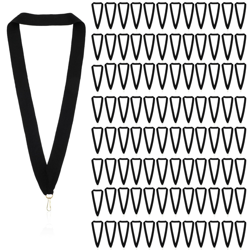 100 PCS Medal Ribbons Award Neck Ribbon Snap Clips 32″ Black Lanyards Sport