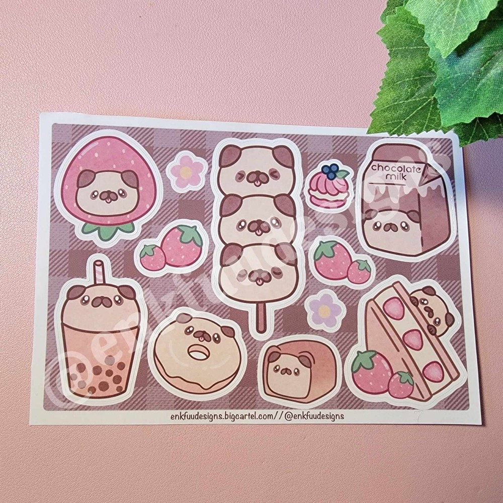 Cute Pug Sticker Sheets | 12 Individual Stickers Each Sheet