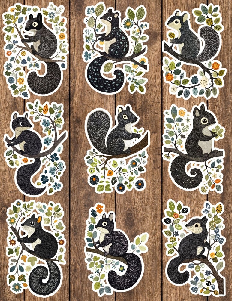 Squirrel in Tree Die Cut Vinyl Stickers Set Scrapbooking Laptop Waterbottle