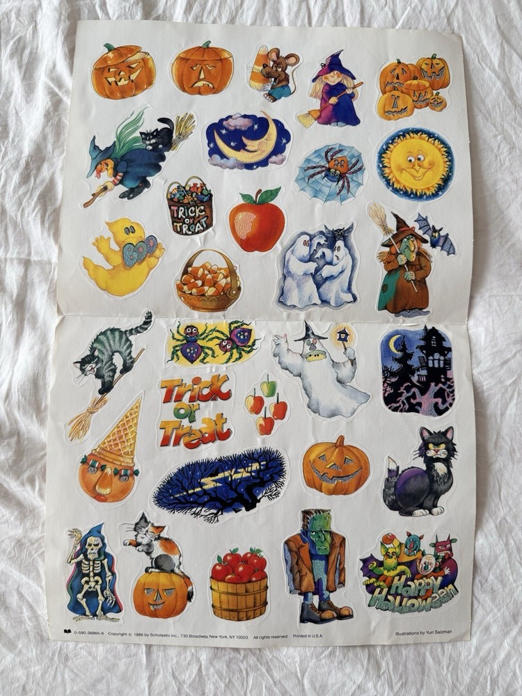 Vintage 1986 Halloween Sticker Page Sheet Printed In USA Unused