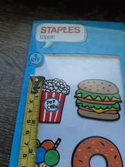 STAPLES PLASTIC RAISED JUNK FOOD STICKERS. ICE CREAM DOUGHNUT POPCORN BURGER