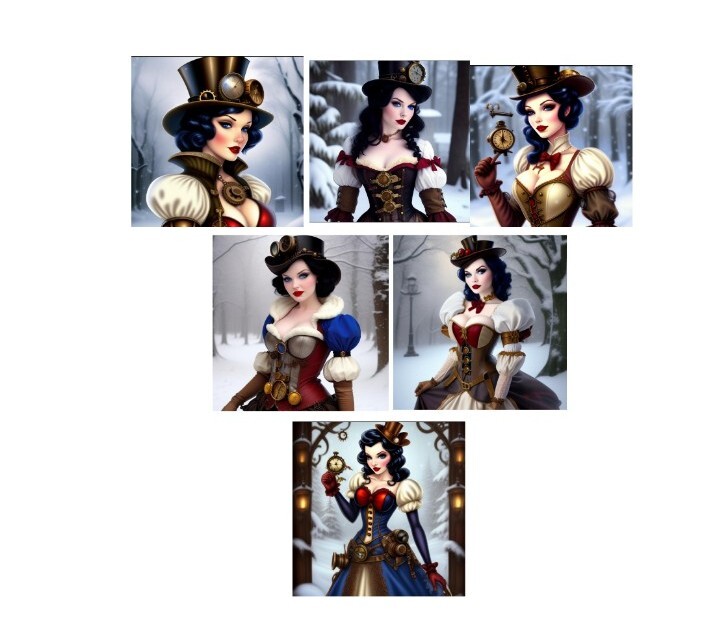 6 Steampunk Snow White Tags Junk Journal Scrapbook USA Seller