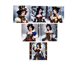 6 Steampunk Snow White Tags Junk Journal Scrapbook USA Seller