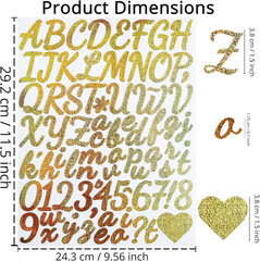 12 Sheets 1.5 Inch Glitter Letter Number Stickers, Self-Adhesive Vinyl Sparkle A