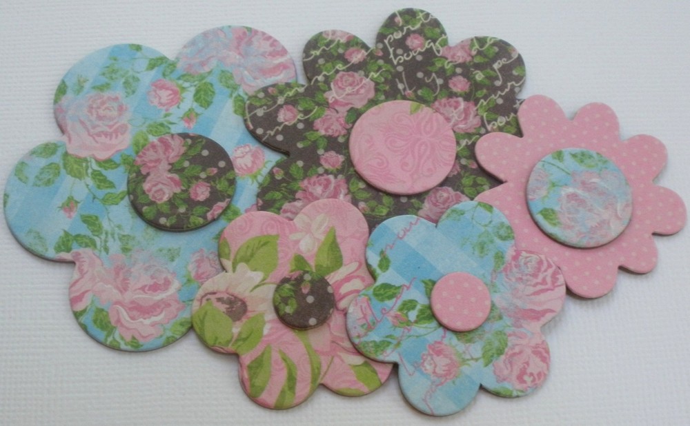 (12) SHABBY FLORALS – Flower Chipboard Embellishments Die Cut