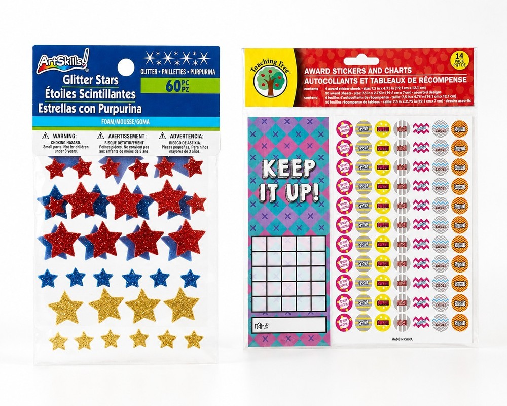 Teacher Reward Chart & Glitter Foam Stars Sticker Bundle (Stickers & Stars)