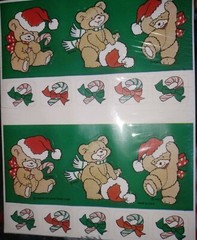 Vintage American Greeting stickers Christmas Teddy Bears Santa Hat 1 Sheet
