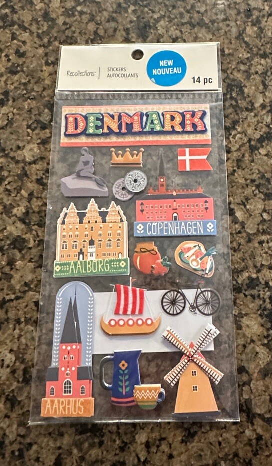 Recollections DENMARK Dimensional Stickers 14 Pieces World Travel
