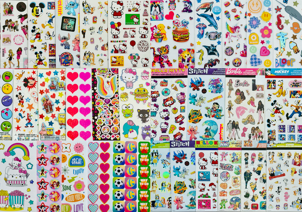 400+ STICKERS mxd themes STITCH bluey DR SEUSS Hello Kitty Mickey Mouse TROLLS
