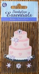 Essentials Pink Cake W/ Hearts & Purple White Flowers Wedding Scrapbook Stickers
