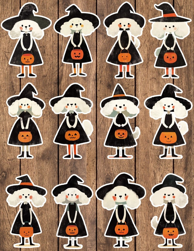 Halloween Poodle Dog Die Cut Vinyl Stickers Set Scrapbooking Laptop WaterBottle