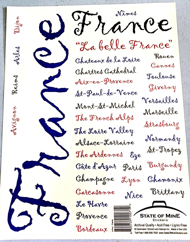 France City Names Script Clear Stickers 8.5×10 Scrapbooking Vintage 2004 NOS