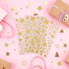 5 Sheets Glitter Star Stickers, Self-Adhesive Assorted Star Labels for Gold