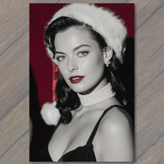 STICKER Retro Woman Santa Hat Red Lips Pearls Classic Glam Christmas