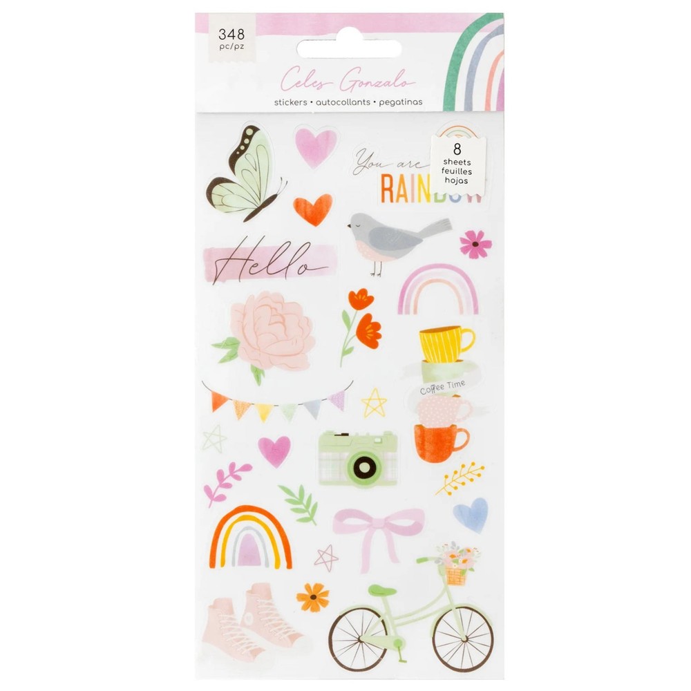 American Crafts RAINBOW AVENUE STICKER BOOK (8) Sheets (348pc) FOIL ACCENTS