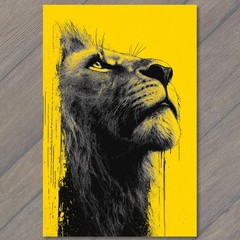 STICKER Lion Portrait Black Yellow Dripping Ink Splatter Wild Cat Stare