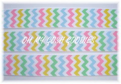 25 YARD ROLL SALE 7/8 EASTER PASTEL CHEVRON ZIG ZAG STRIPE GROSGRAIN RIBBON