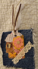 Six OOAK Junk Journal Denim Tags VTG Ephemera Scrapbooking Embellished Handmade