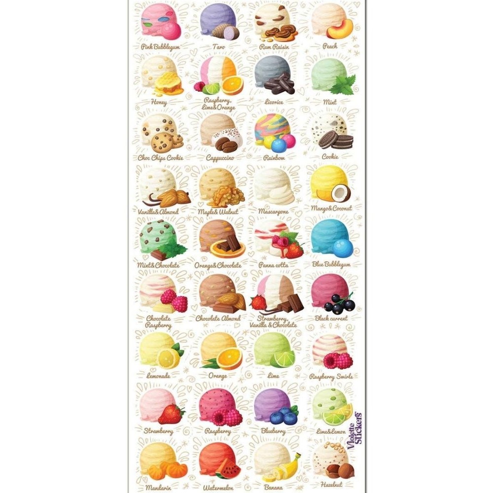 Violette Stickers – Ice Cream – 1 Colorful Flavors Sticker Sheet – Stationery