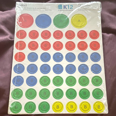 K12 Multicolor A & B Letter Round Dot Stickers Sheet, Numbers & Letters Theme