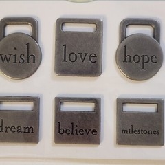 NEW Lot 3 Metal Accents Tags Labels Framed Words Pull Tags Tim Coffey Marcella-Z