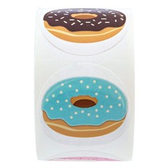 Adorable Donut Stickers – 500 Labels Roll, 1.5″ Food Party Envelope Seals, 8 Des
