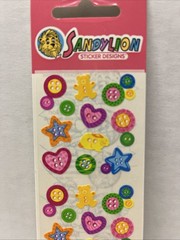 Vintage Sandylion Kromekote Buttons Sticker Hearts Bear Star Rabbit Sealed