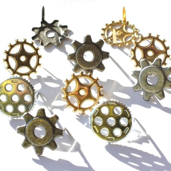 GEAR SCRAPBOOKING DECORATIVE BRADS EYELET OUTLET 8 PCS 3 DESIGNS