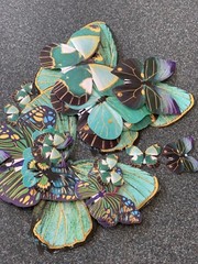 ADHESIVE LARGE COLORFUL BLUE/GREEN COLORS BUTTERFLY SHAPE MULTI-SIZE BUTTERFLIES