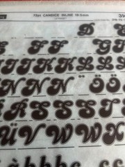 Three Letraset INSTANT LETTERING Transfer 60pt & 72pt Candice Inline nice 1