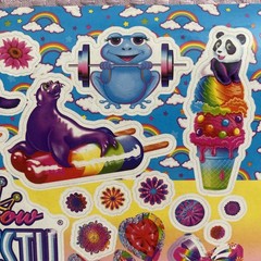 Vintage Lisa Frank Rainbow Cat Dog seal Pug Kitten Panda Bunny Icecream Sticker