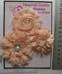 APRICOT Flower Mix Fabric Organza Satin Lace 3 Flower Pk 55-75mm NJC O3