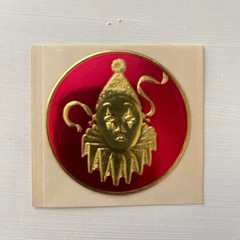 Vintage 80’s Illuminations Red Gold Clown Pierrot Embossed Foil Metallic Sticker