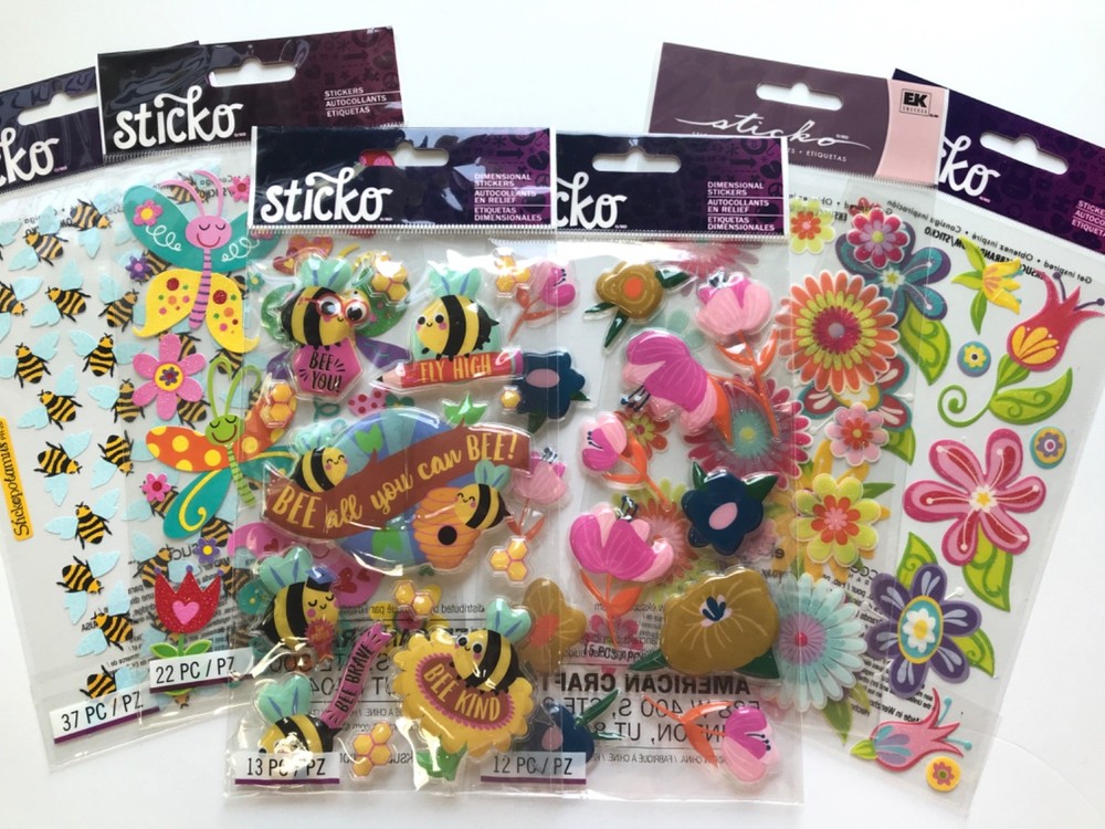 EK Success Sticko Flowers Bees Butterflies Stickers Lot Scrapbook Journal