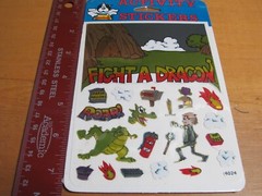 ACTIVITY STICKER SHEET VINTAGE FIGHT A DRAGON FOIL NIP 1980’S KNIGHT