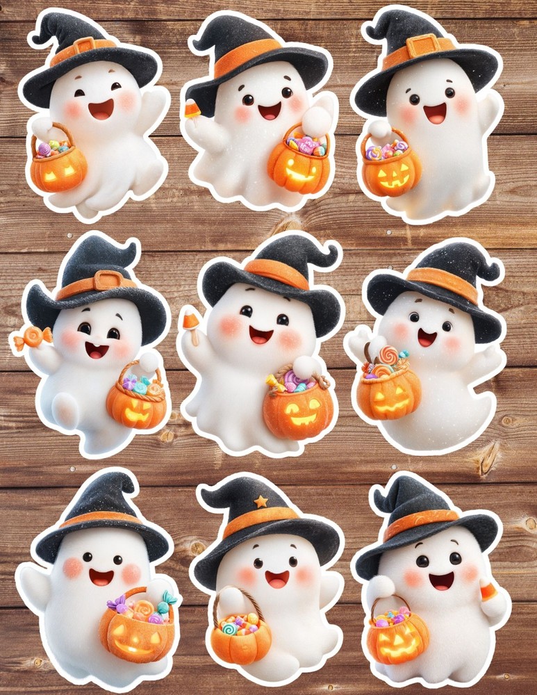 Trick or Treat Ghost Die Cut Vinyl Stickers Set Scrapbooking Laptop Water Bottle