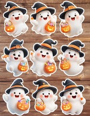 Trick or Treat Ghost Die Cut Vinyl Stickers Set Scrapbooking Laptop Water Bottle