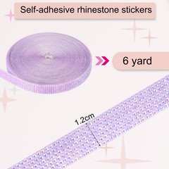 Self Adhesive Rhinestone Strips 6 Yards 0.45 Inch for Craft,Light Purple AB